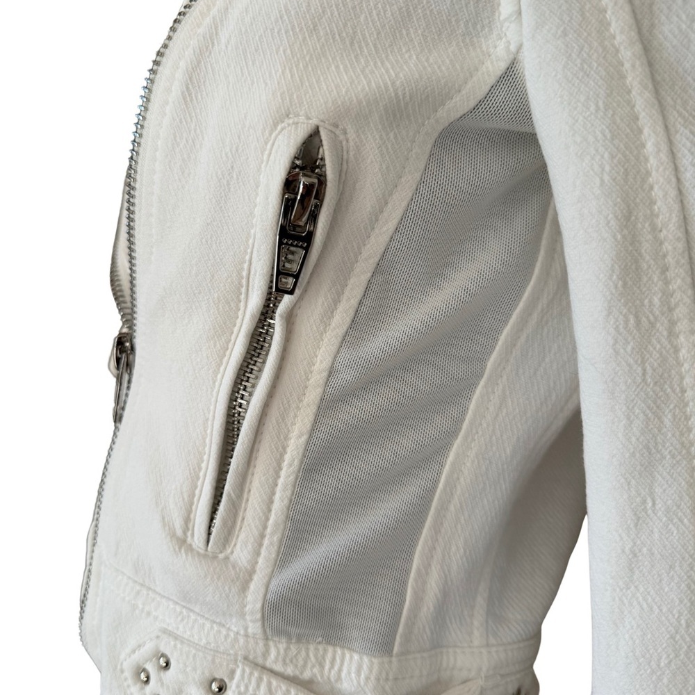 BLANKNYC Cropped Moto Bomber Jacket 100% Cotton “So Icy” White Style 68KG5172NOK - Picture 8 of 15